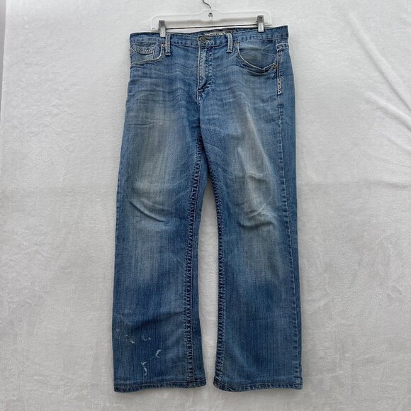 BKE Tyler Jeans Mens 34R (36x28) Blue Straight Leg Whisker Stretch - Picture 1 of 14